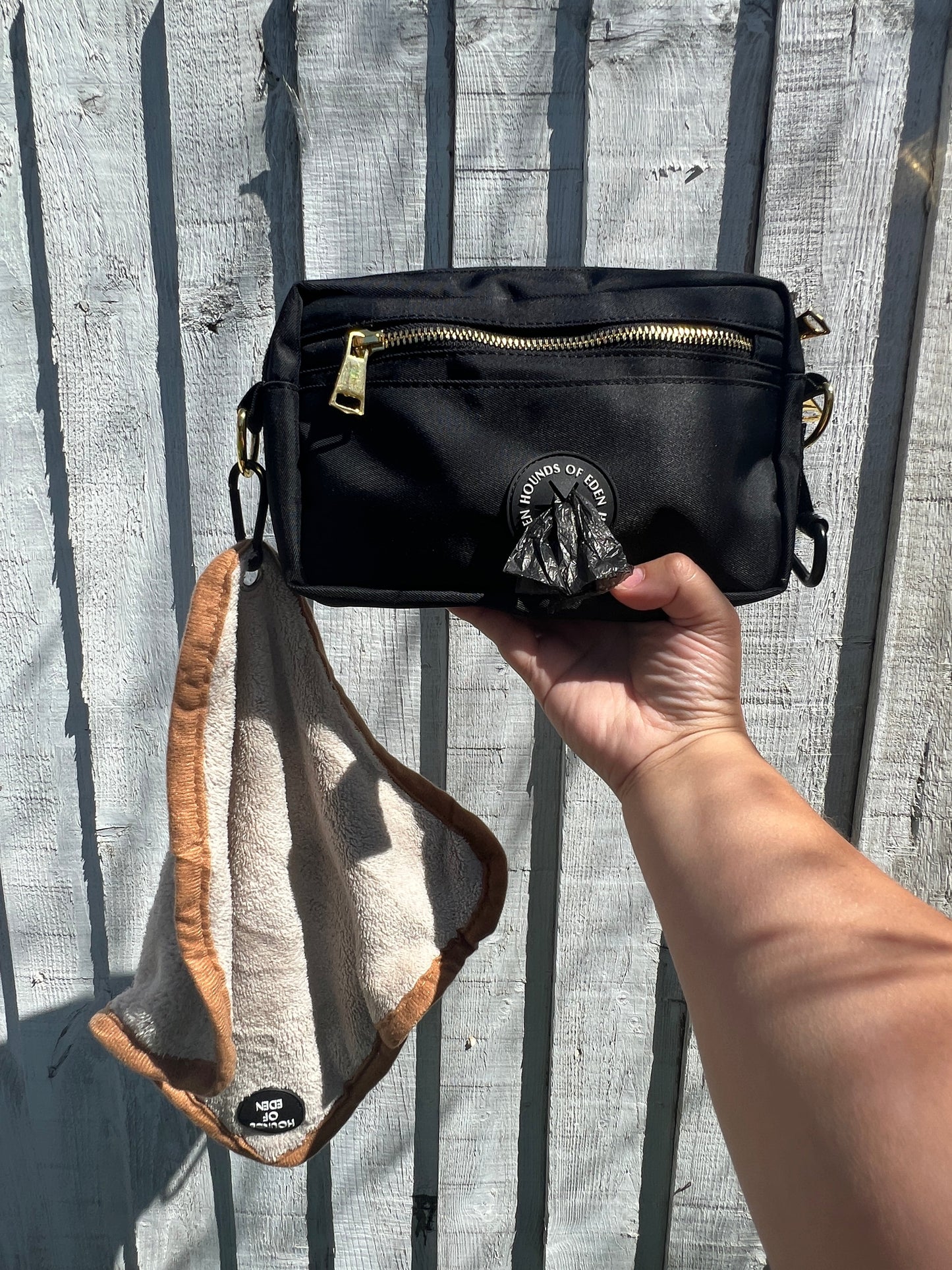 Mini Dog Towel + Clip, Blue & Green