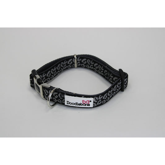 DOODLEBONE Padded Dog Collar - COAL LEOPARD REFLECTIVE