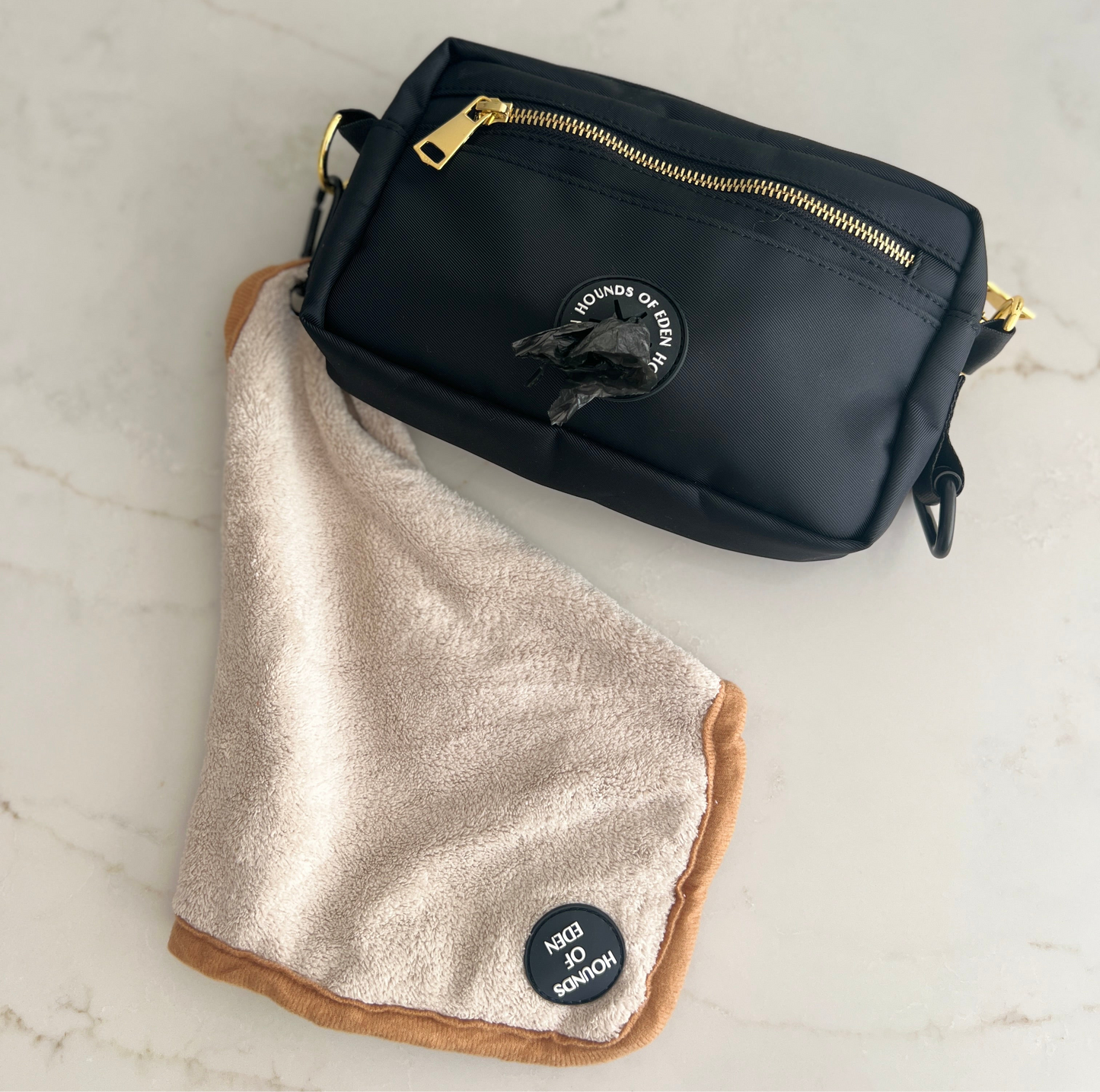 Mini Dog Towel + Clip, Blue & Green