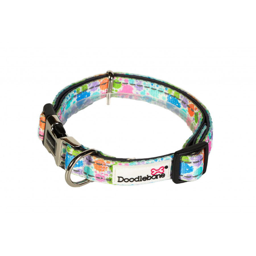 DOODLEBONE Padded Dog Collar - PASTEL PAINT SPLAT