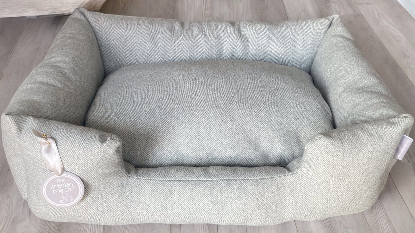 Handcrafted Luxury Dog/cat bed in Herringbone Fabrics - The Classic Collection
