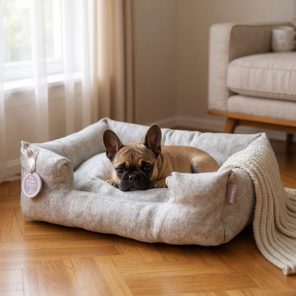 Handcrafted Luxury Dog/cat bed in Herringbone Fabrics - The Classic Collection