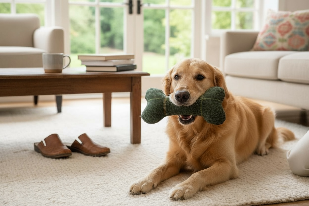 Handcrafted Toy Squeaky Dog Bone - The Arlo Collection - Forest Green Check