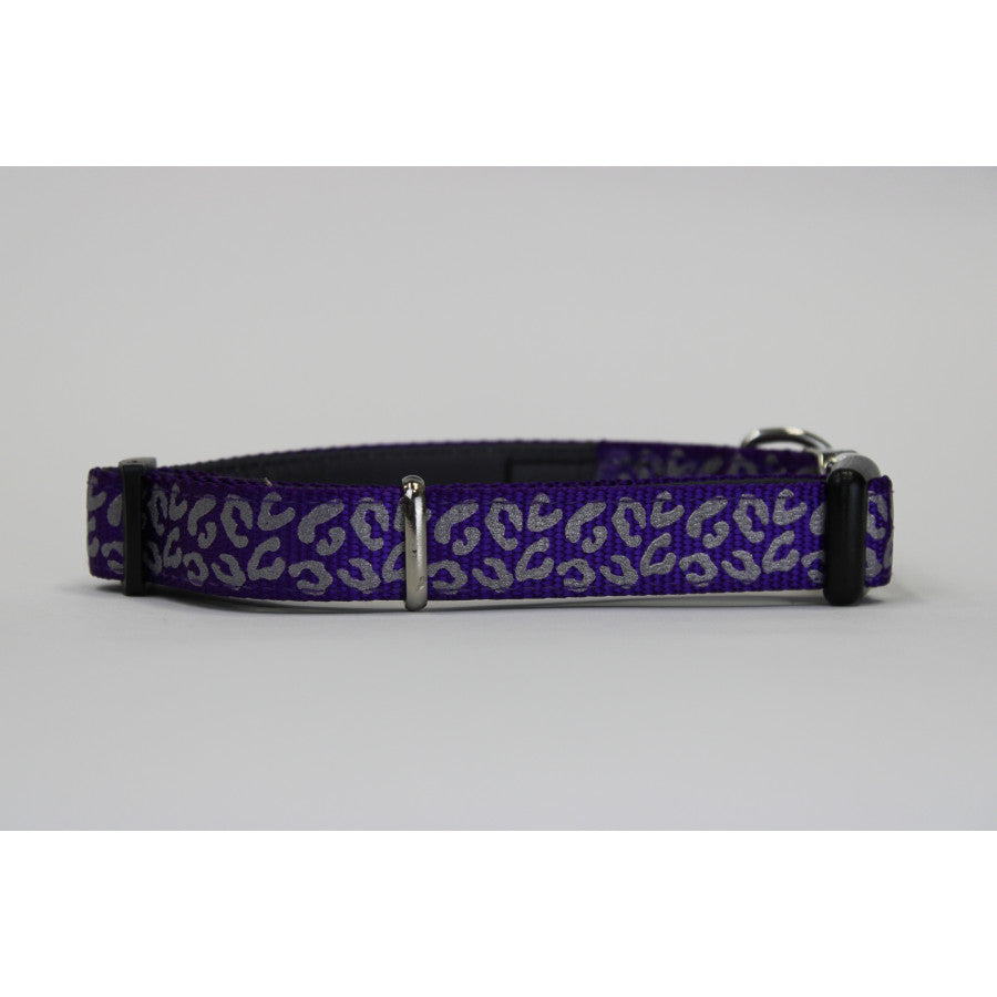 DOODLEBONE Padded Dog Collar - VIOLET LEOPARD REFLECTIVE