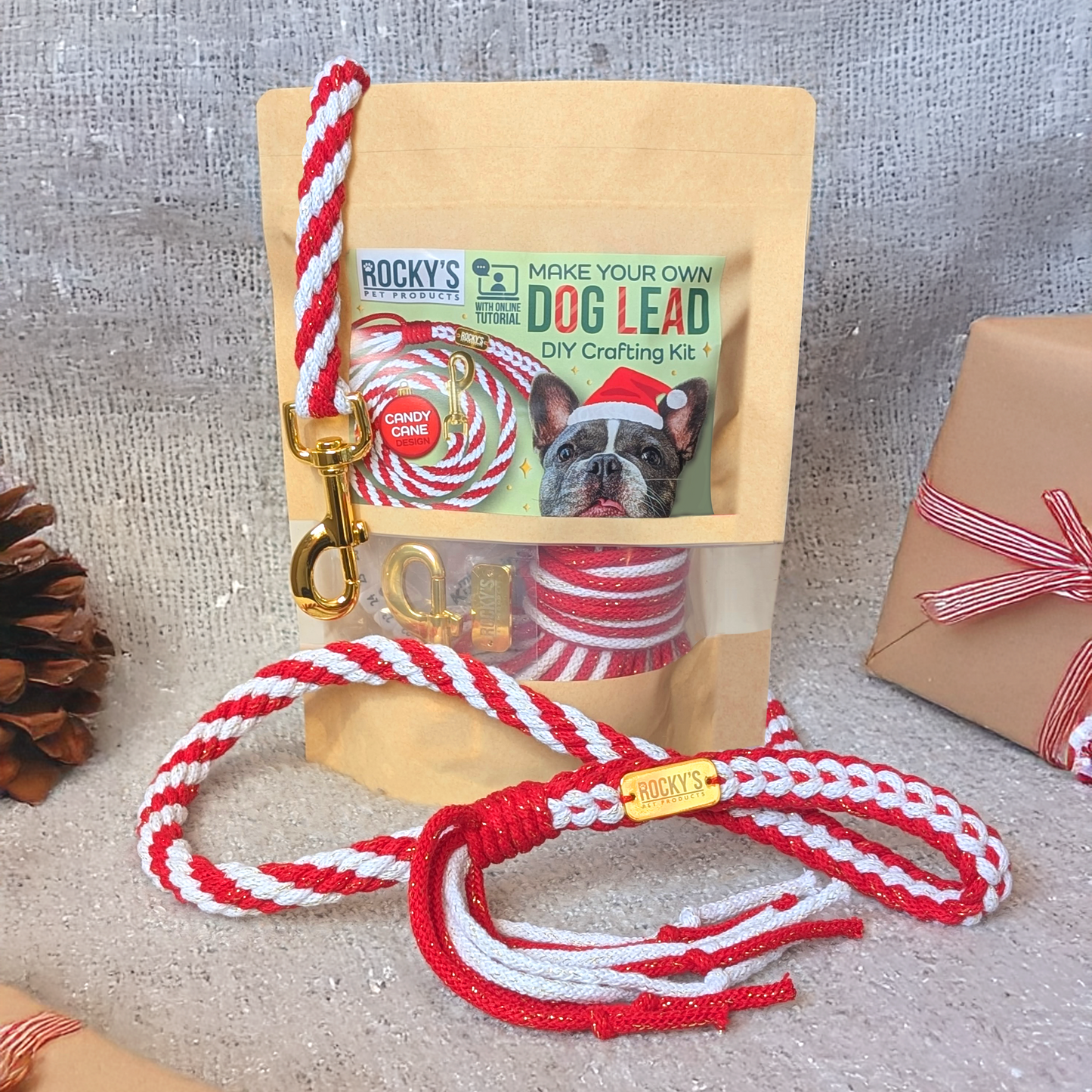 Make Your Own Dog Lead Craft Kit - Candy Cane Sparkle