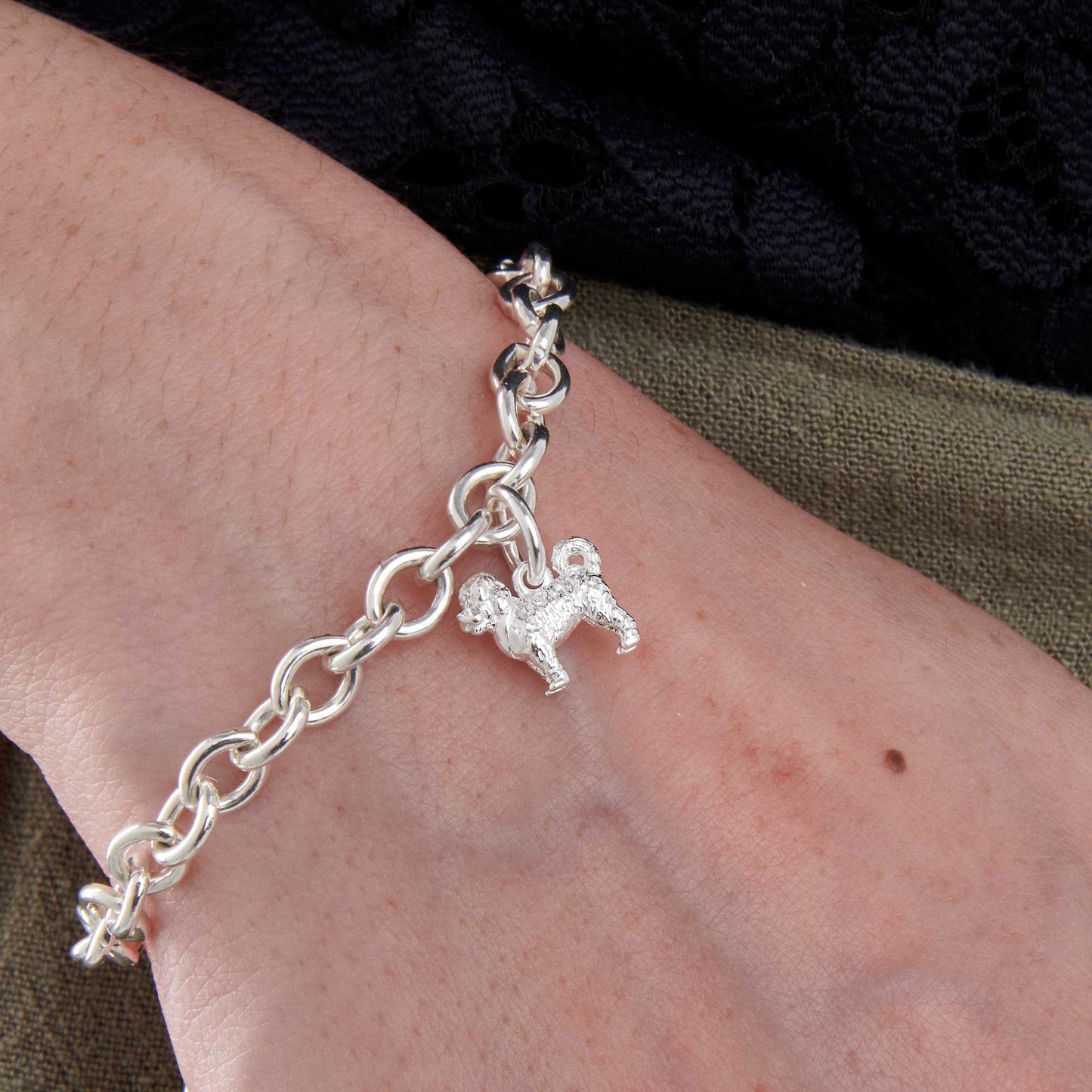 Cavapoo Silver Dog Charm