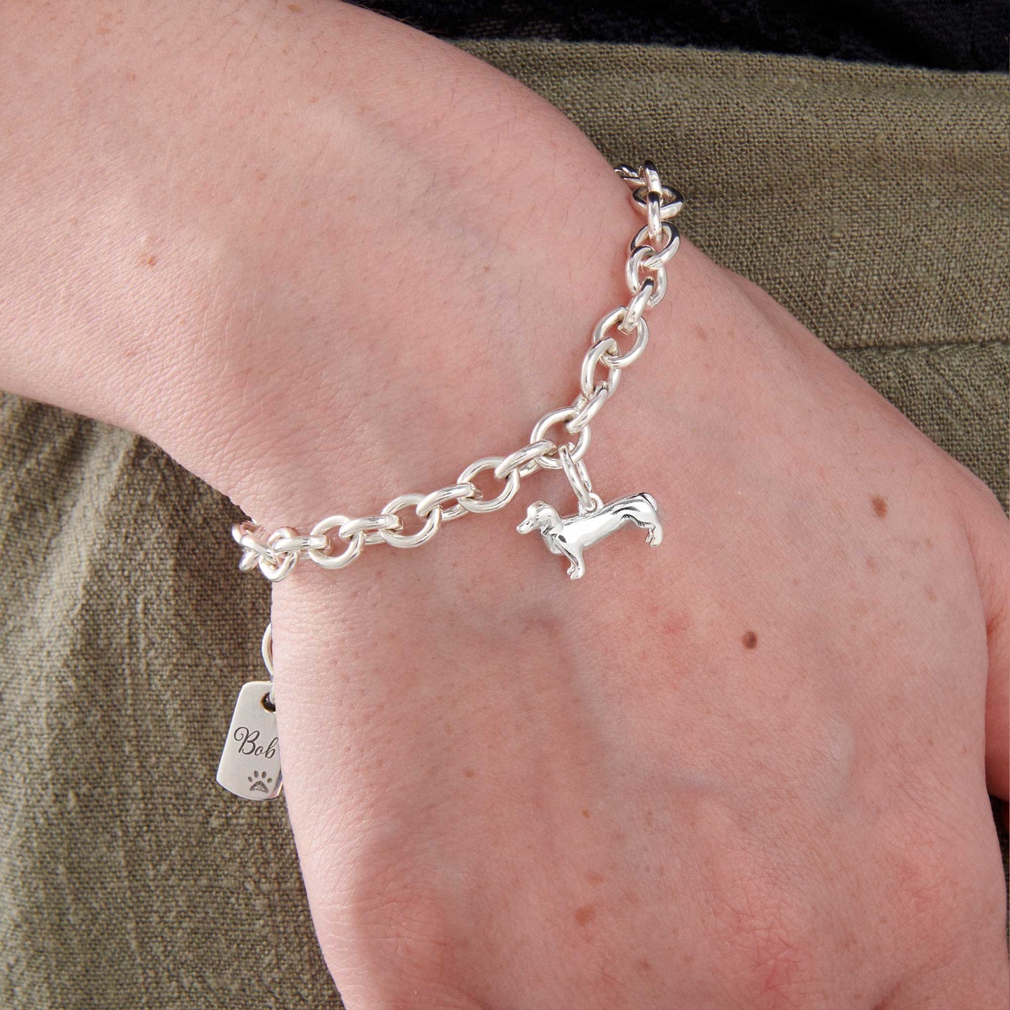 Dachshund Silver Dog Charm Bracelet