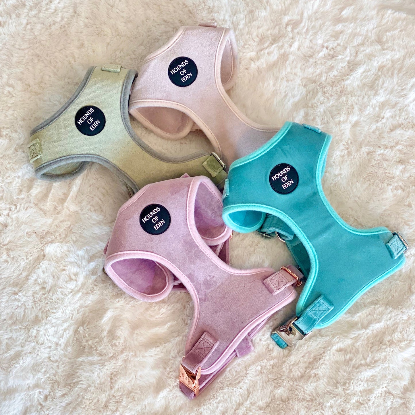 Lilac Dreams - Lilac Velvet Dog Harness with Rose Gold Metal Hardware