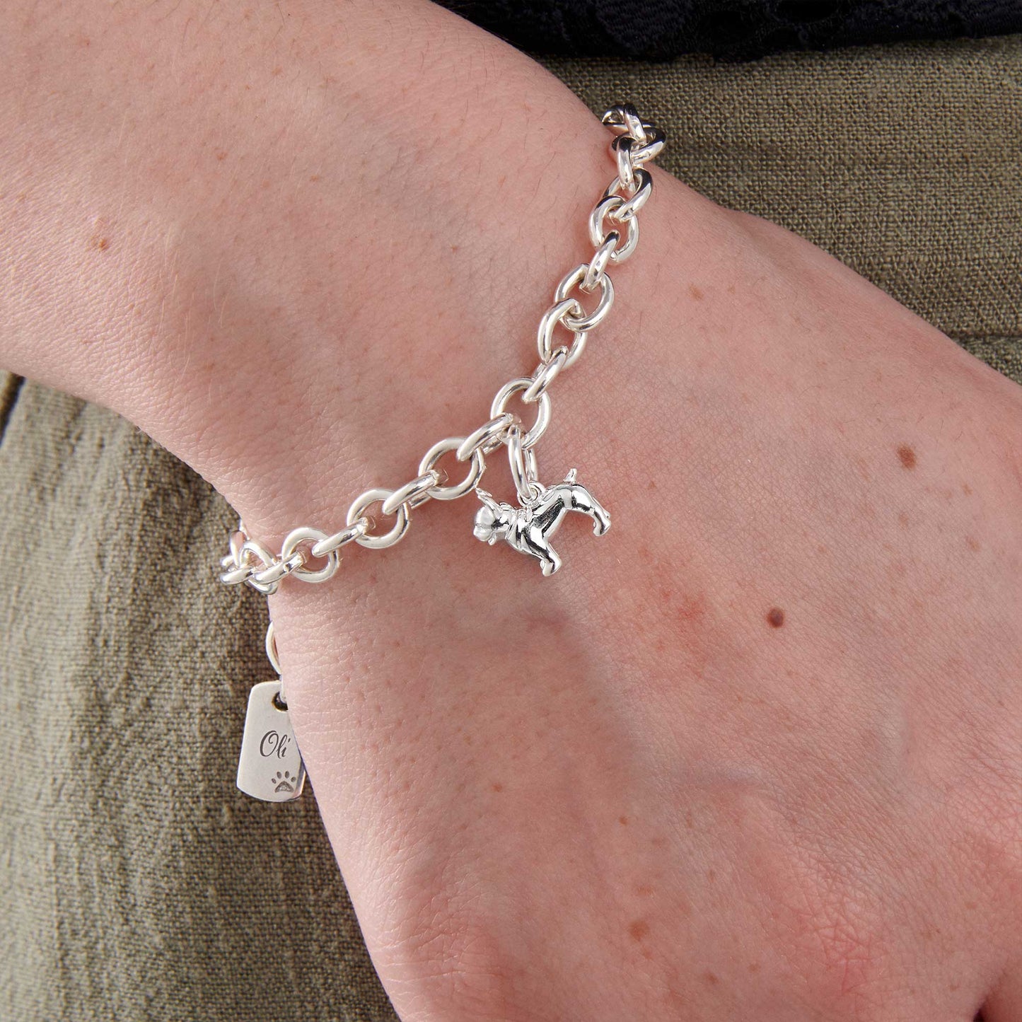 Pug Silver Dog Charm Bracelet
