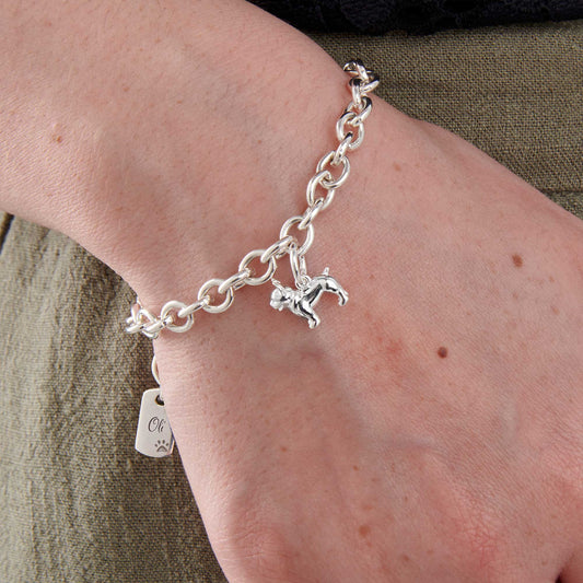 Pug Silver Dog Charm Bracelet