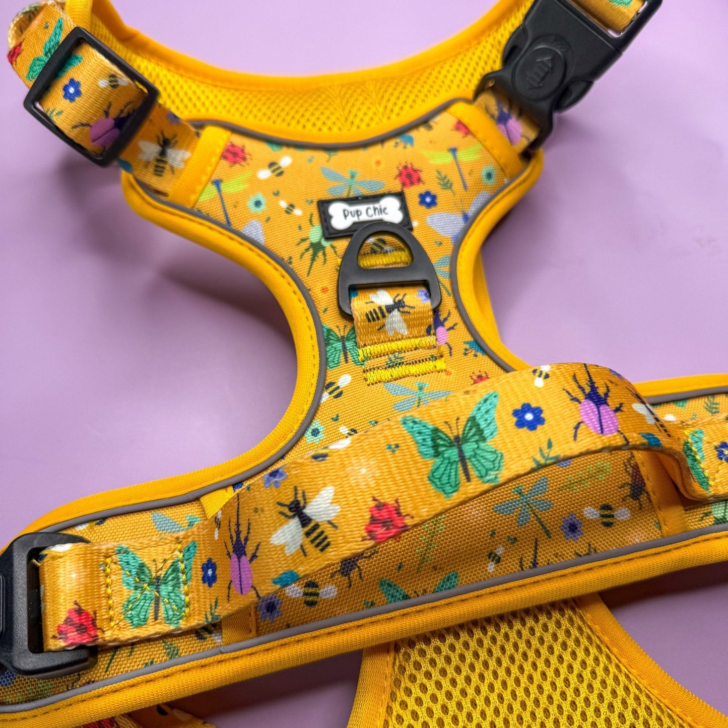 Summer Buzzin' No Pull Tactical Dog Harness – Yellow Insect Print, Adjustable, Step-In (XS-XL)